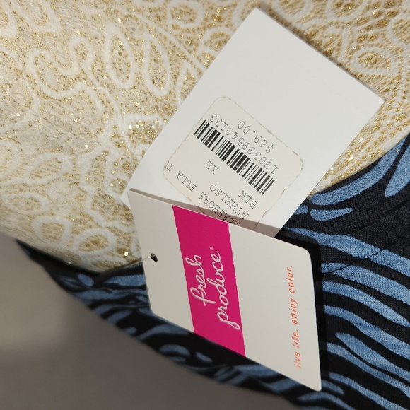 Fresh Produce Blue Black Seashore Asymmetric Ella Pocket 3/4 Sleeve Tunic Top - Picture 9 of 11